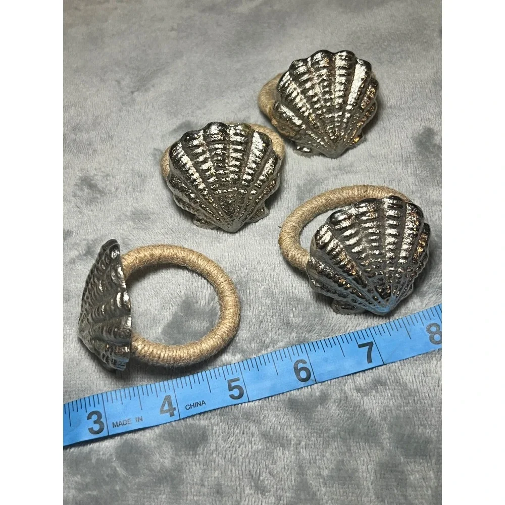 Coastal Silver Seashell Napkin Rings Set of 4 Rope Wrap Pier 1 Beach Table Decor